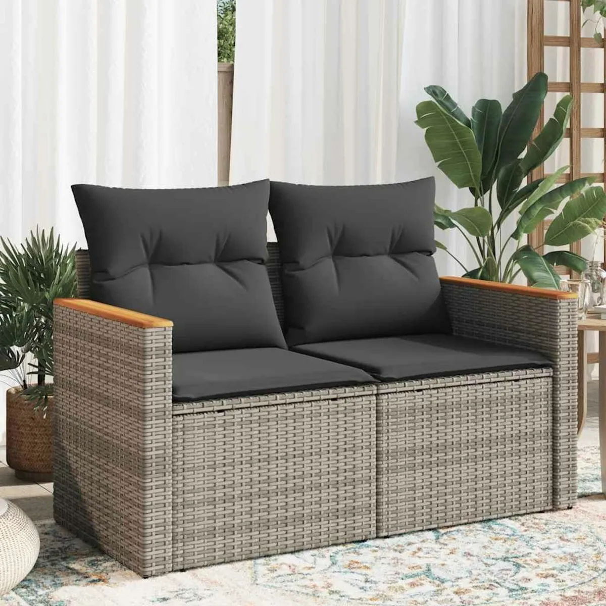 2-Seater Garden Sofa Set Modular Poly Rattan Chair - Image 1