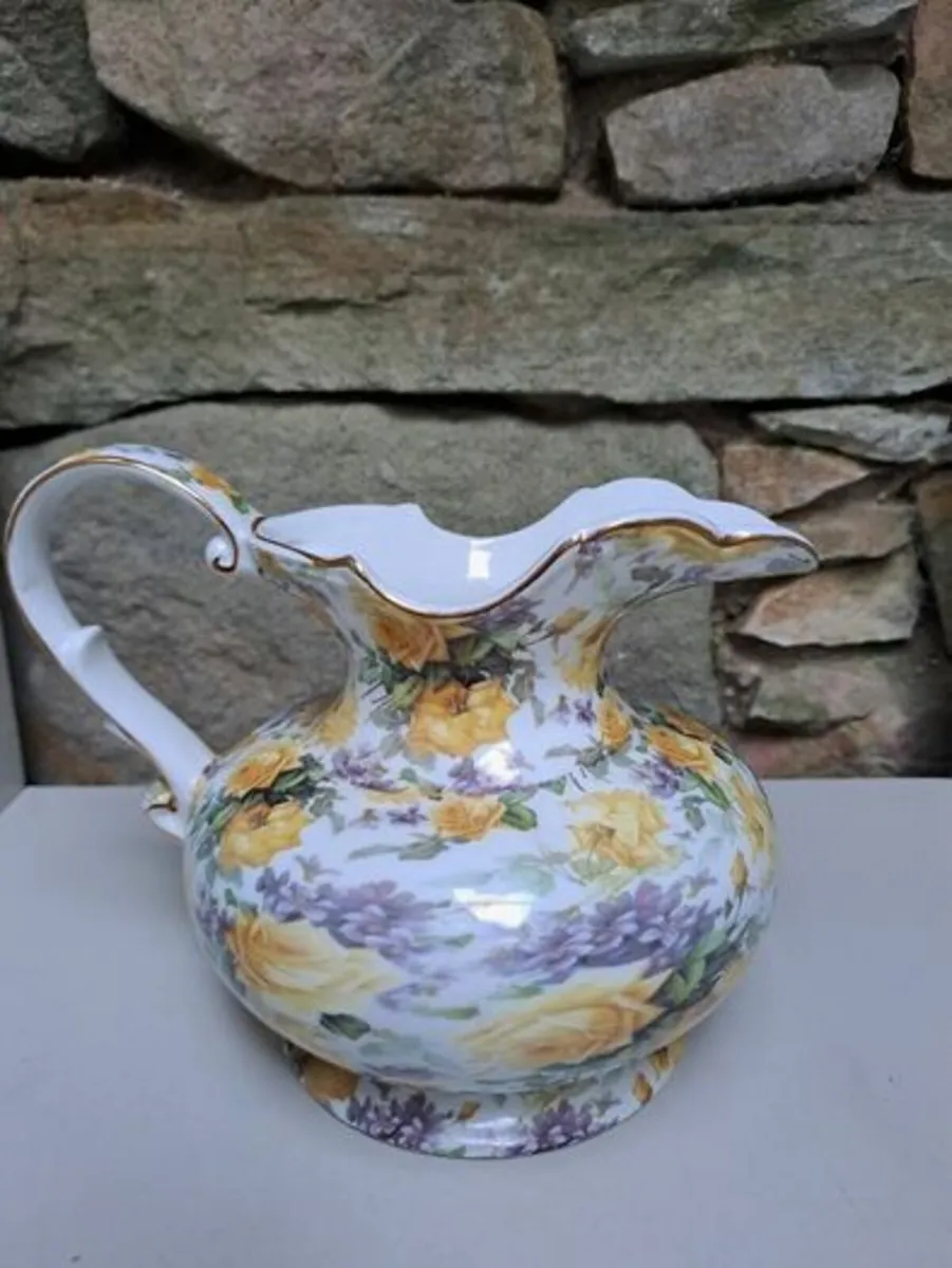 Vintage yellow roses and purple flowers jug - Image 1