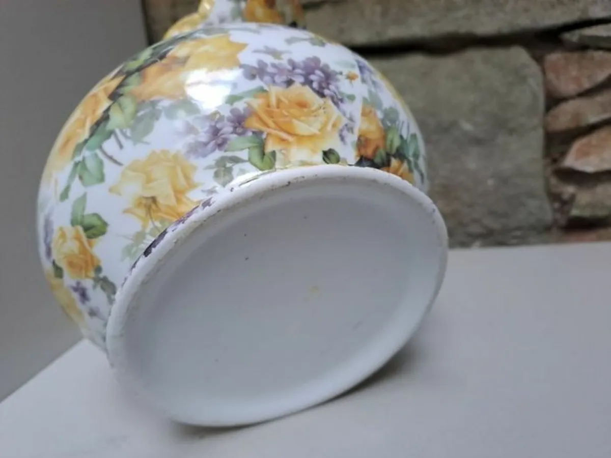 Vintage yellow roses and purple flowers jug - Image 2