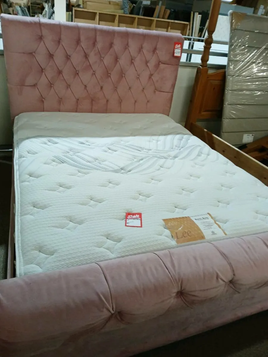 5ft  king size sleigh bed frame pink velvet - Image 1