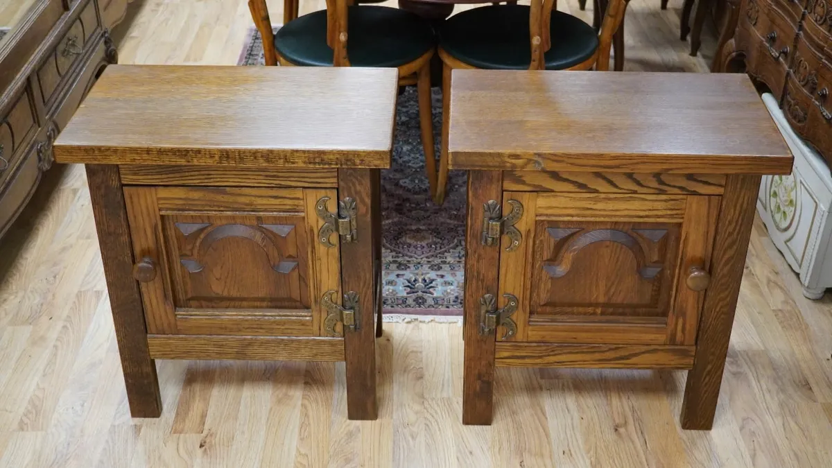 Vintage Solid Oak French Bedside Cabinets - Image 2