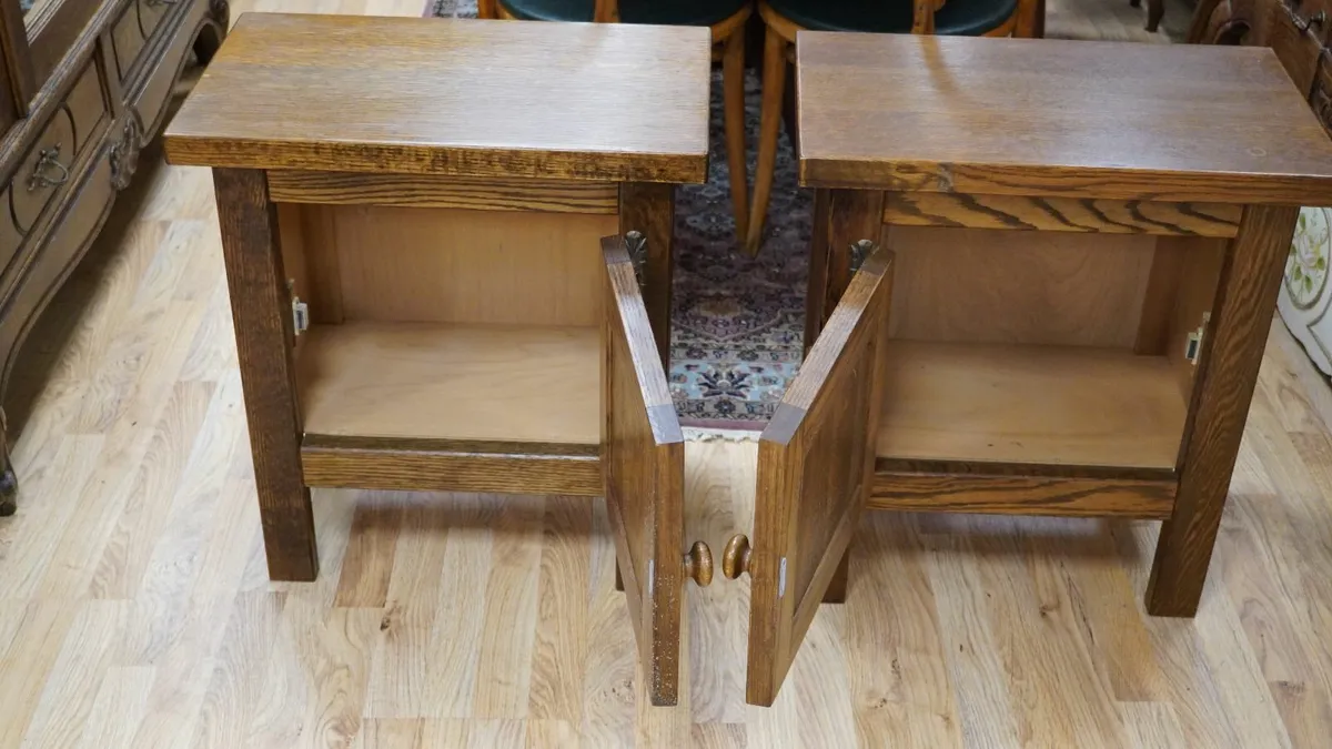 Vintage Solid Oak French Bedside Cabinets - Image 3