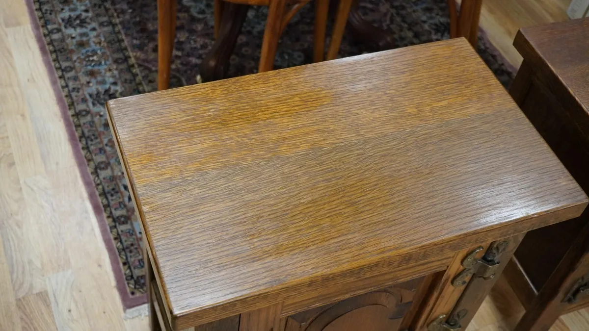 Vintage Solid Oak French Bedside Cabinets - Image 4