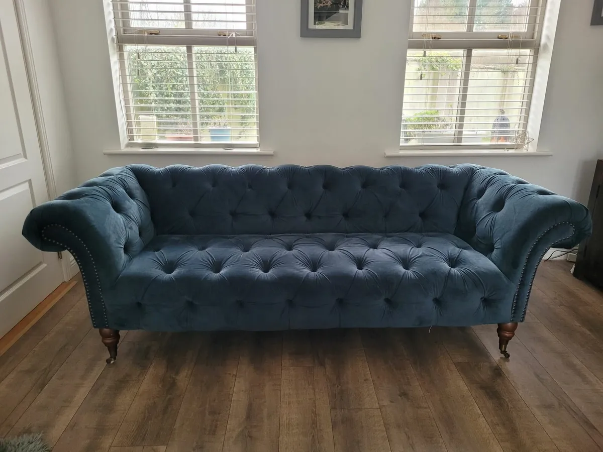 4 seater  Velvet Teal Couch - Image 1