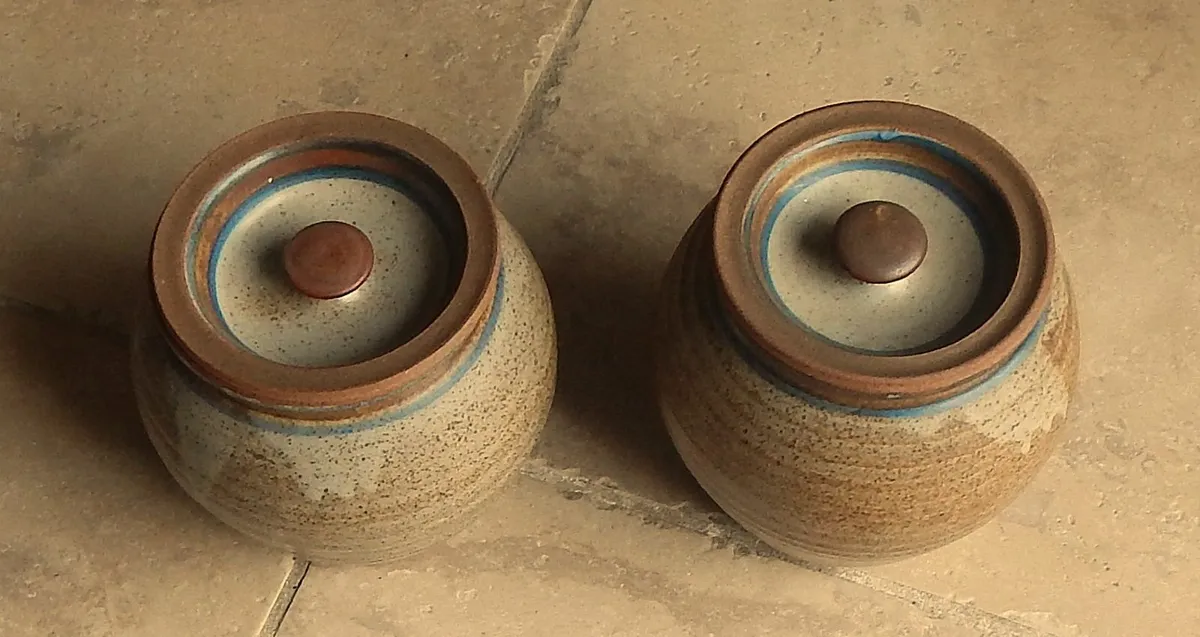 2 Stamped Salt Glazed Pottery Jars - Image 2