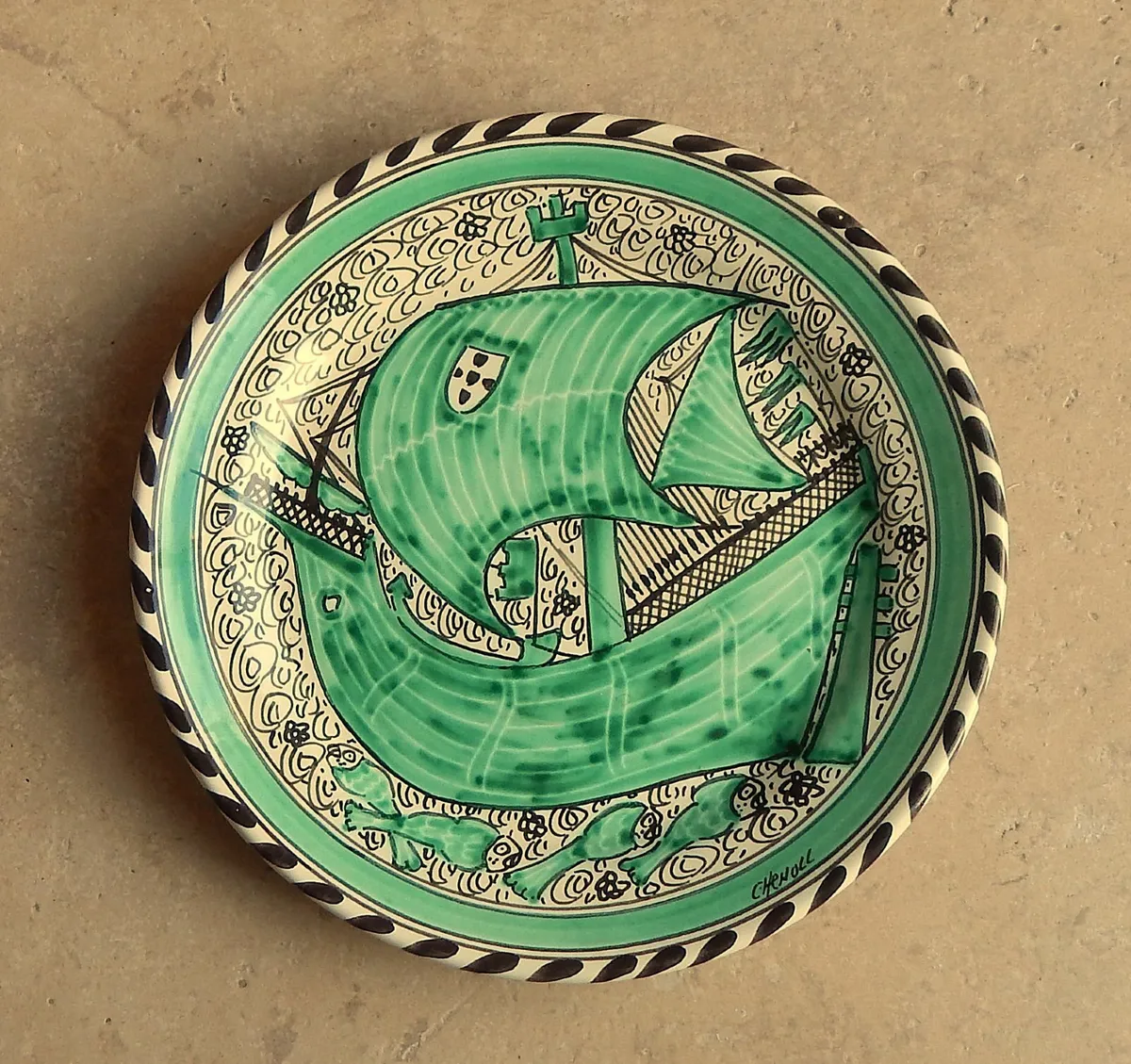 Spanish Ceramic Hand Painted Wall Hanging Plate - Image 1