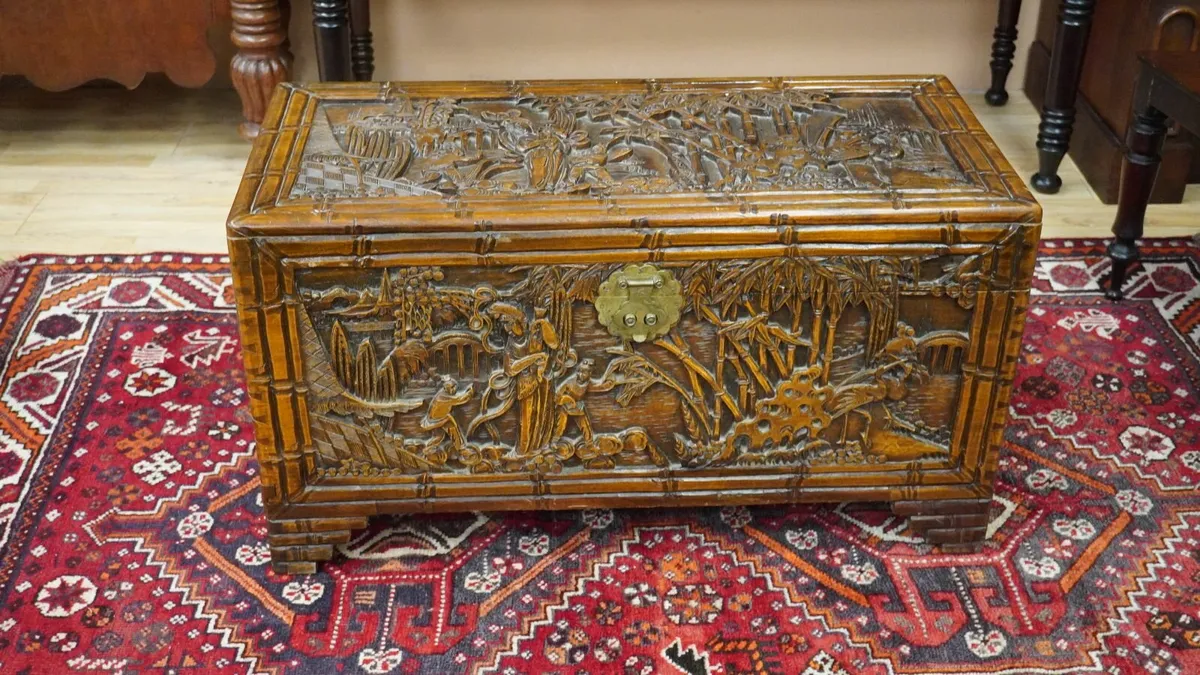 Carved Hong Kong Camphor Wood Chest - Image 2