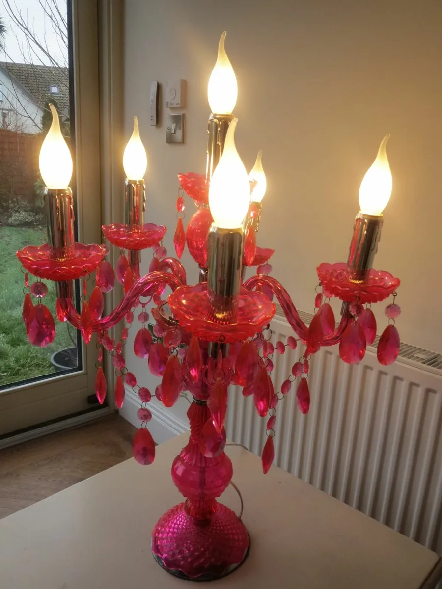 Large candelabra pink lamp - Image 1