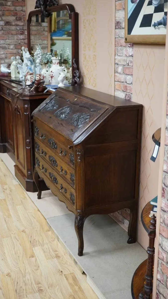 French Carved Solid Oak Bureau Desk - Image 2