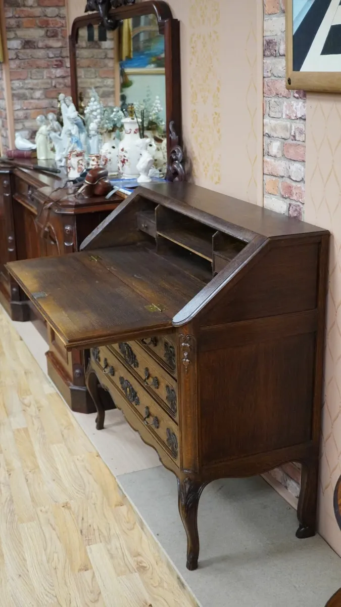 French Carved Solid Oak Bureau Desk - Image 3