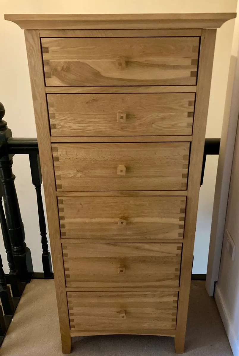 Solid Oak 6 Drawer Tallboy for Sale - Image 1