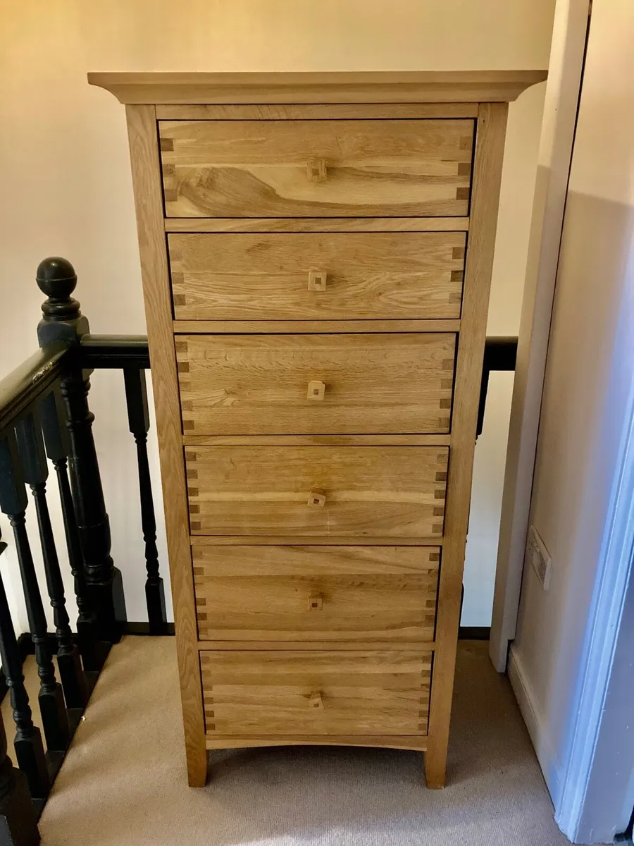 Solid Oak 6 Drawer Tallboy for Sale - Image 2