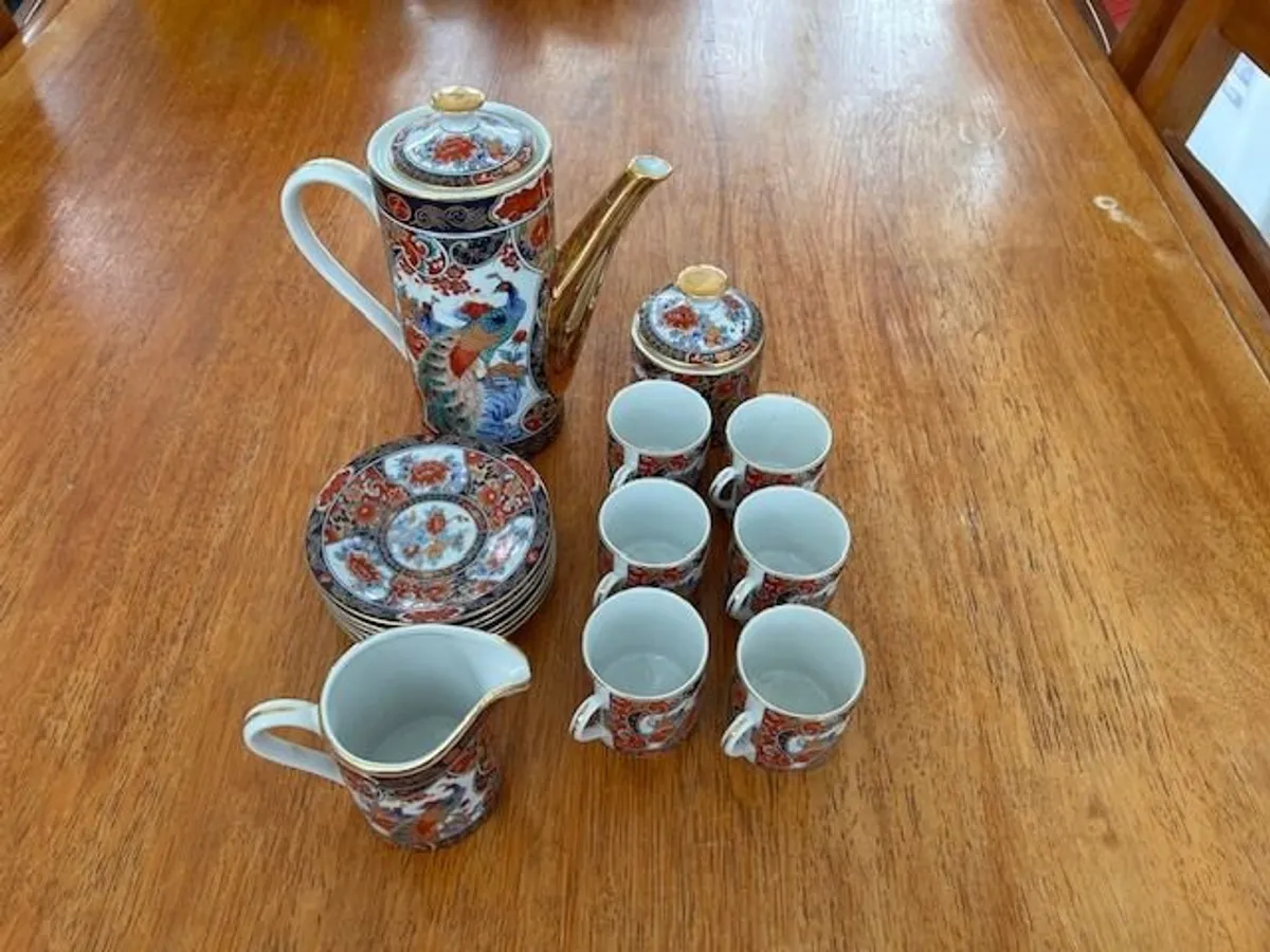 Japanese Imari Arita Peacock Demitasse 15 Piece Coffee/Tea Set - Image 1