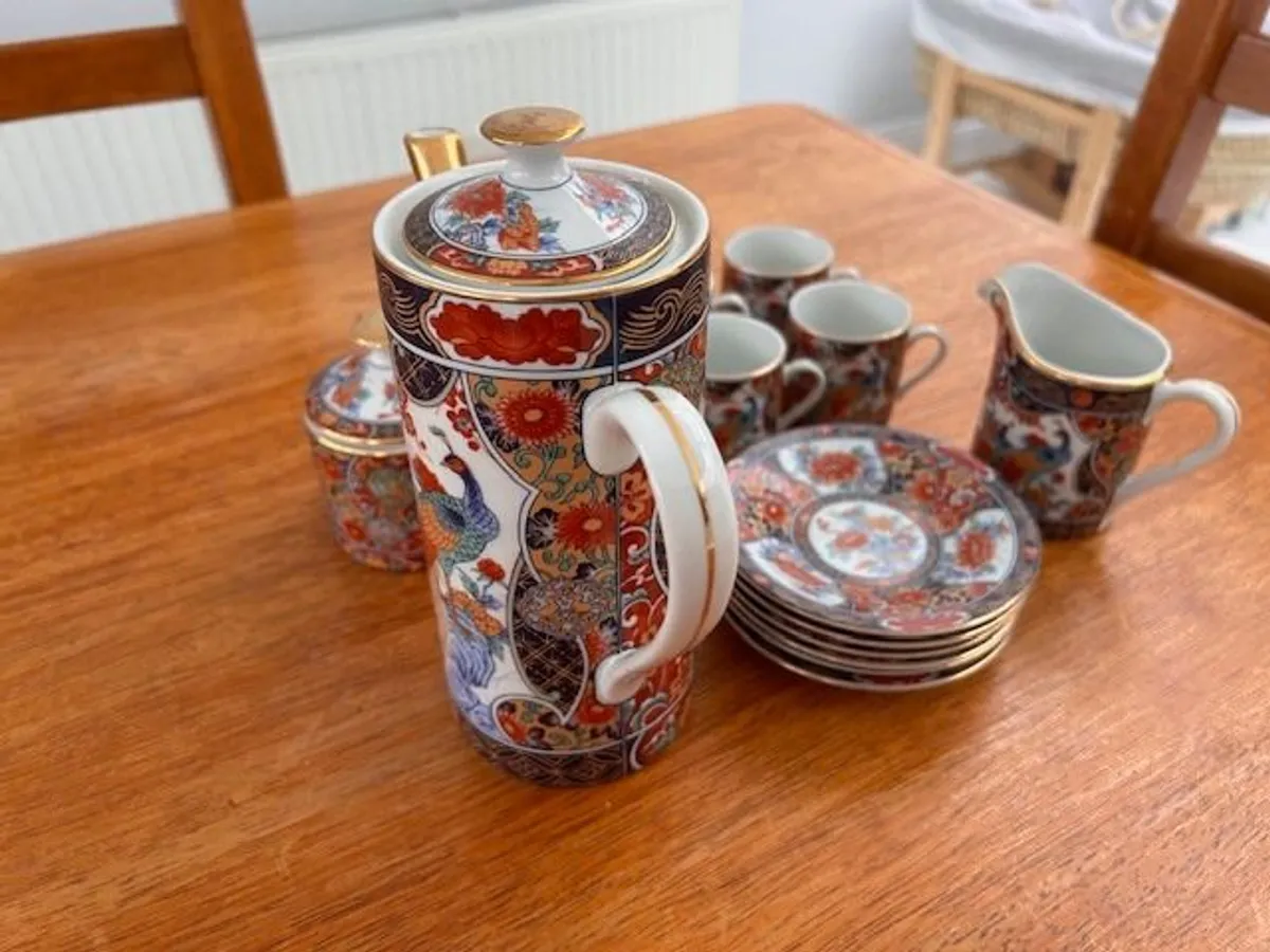 Japanese Imari Arita Peacock Demitasse 15 Piece Coffee/Tea Set - Image 4