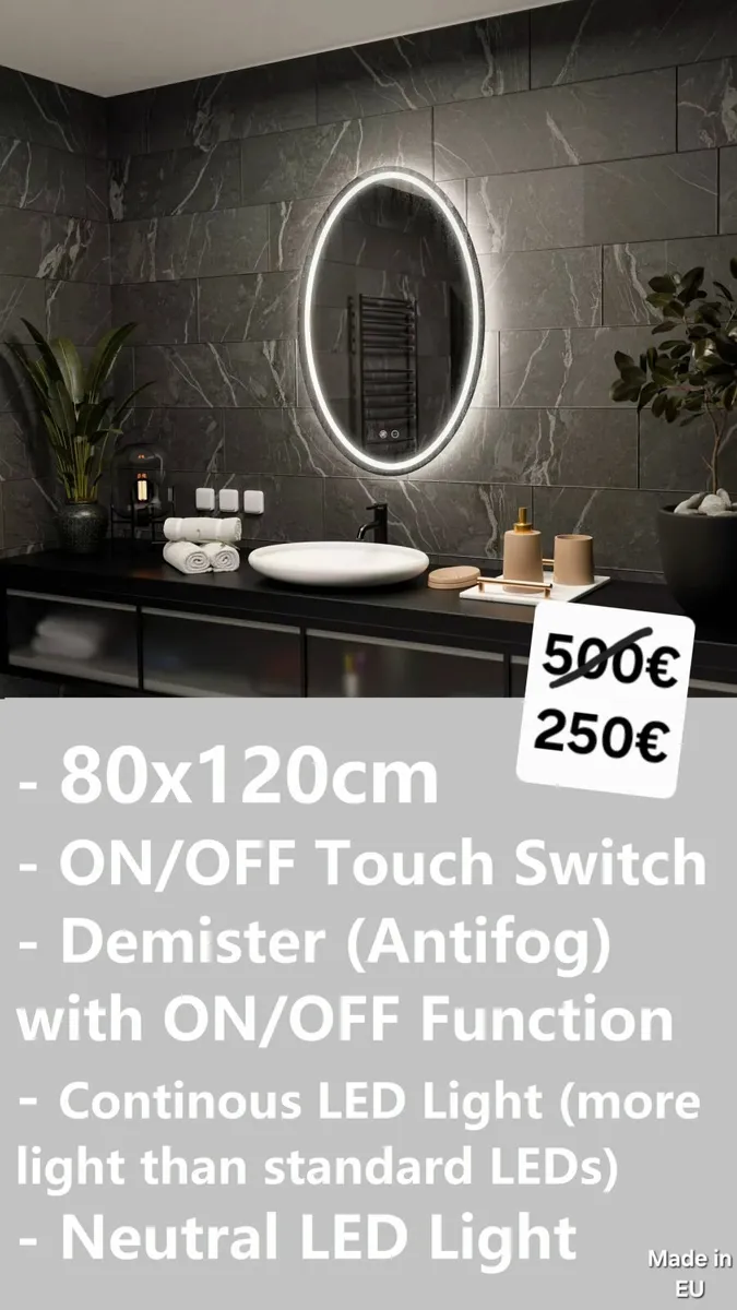 LED Bathroom Mirror 80x120cm Demister - Image 1