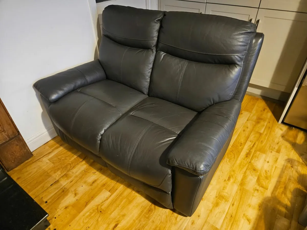 Charcoal Grey Leather Sofa – Like New - Image 1
