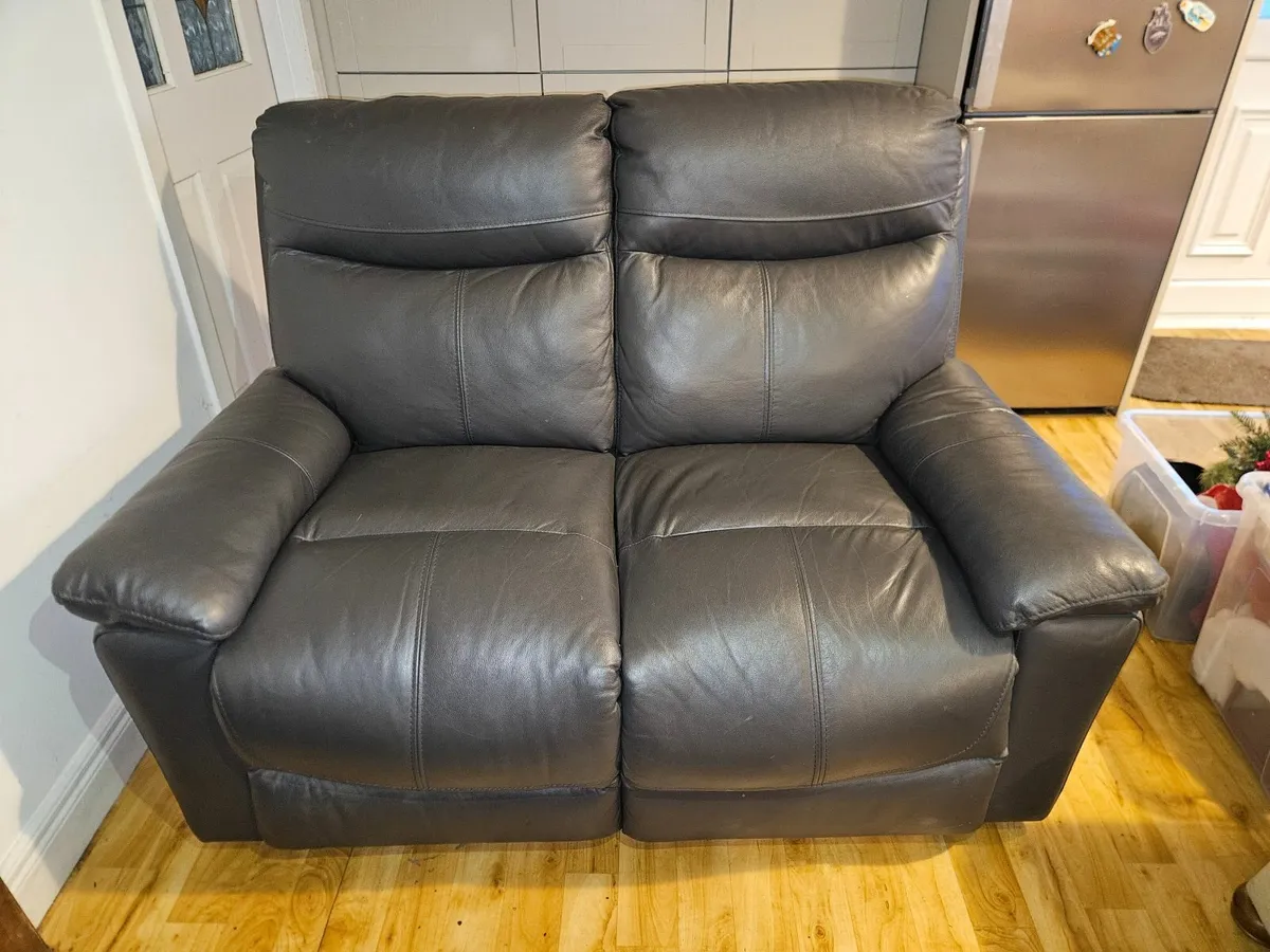 Charcoal Grey Leather Sofa – Like New - Image 2