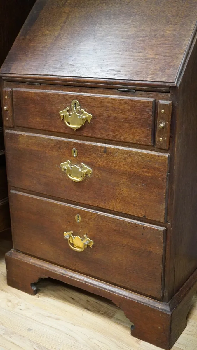 Victorian Solid Oak Drop-Front Bureau Writing Desk - Image 4