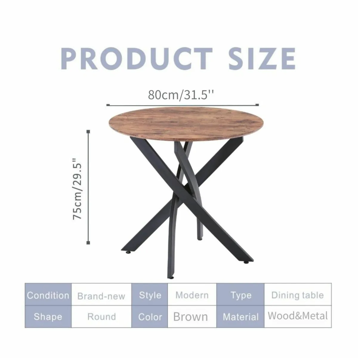 Round Dining Table Wooden 80cm Kitchen Table Only - Image 4