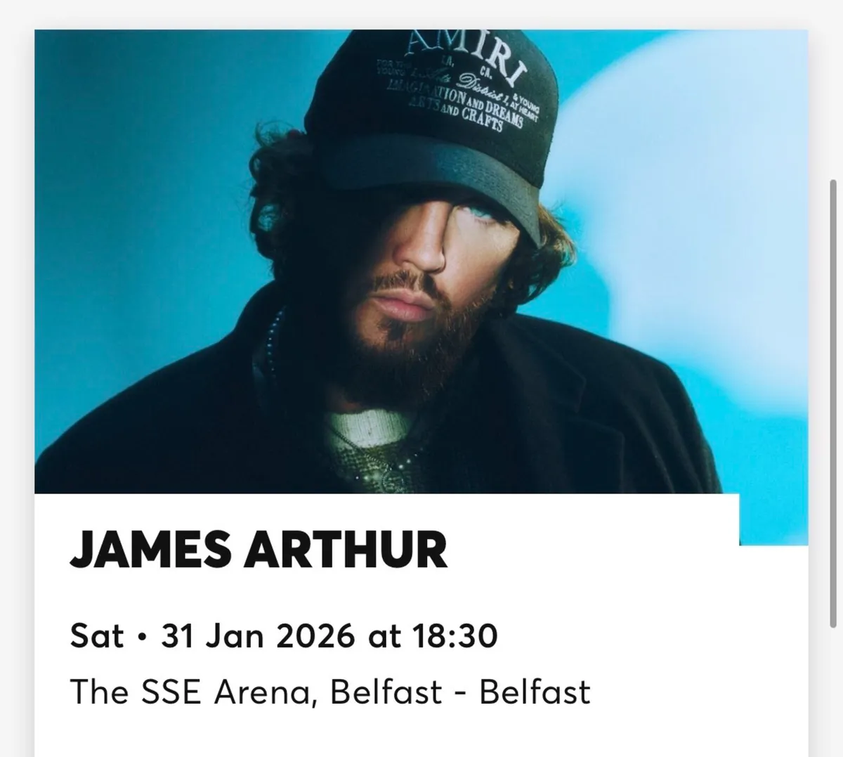 James Arthur concert tickets Belfast 31st January - Image 2