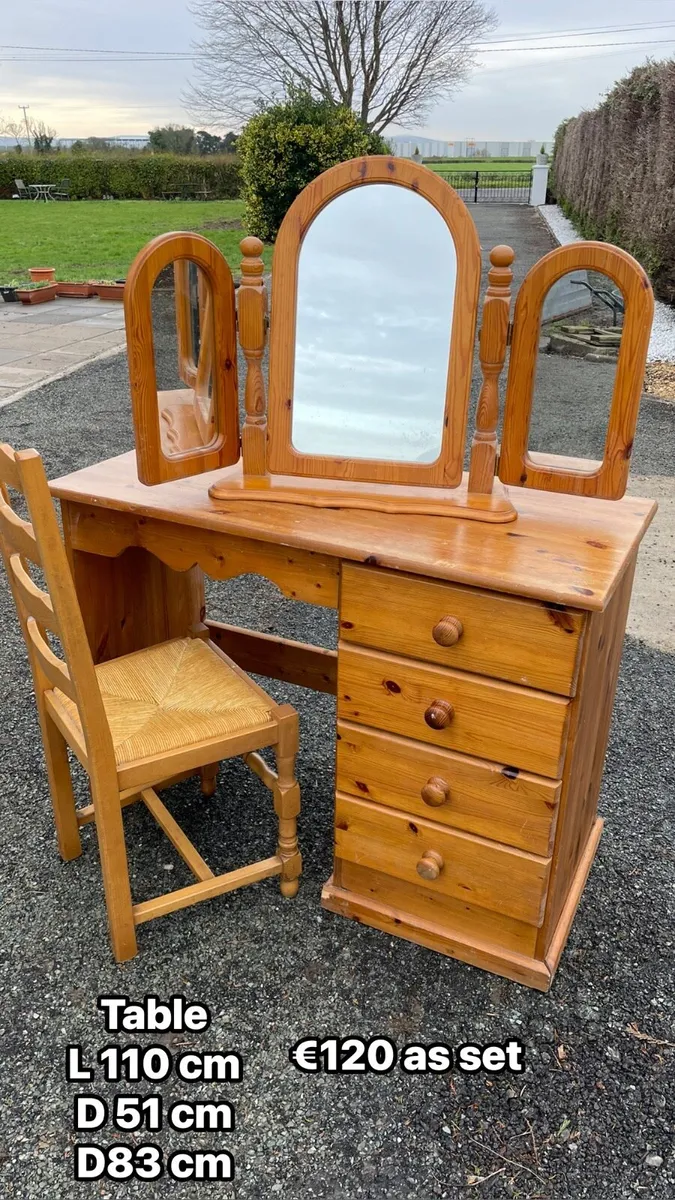 Dressing table desk + chair + mirror - Image 2