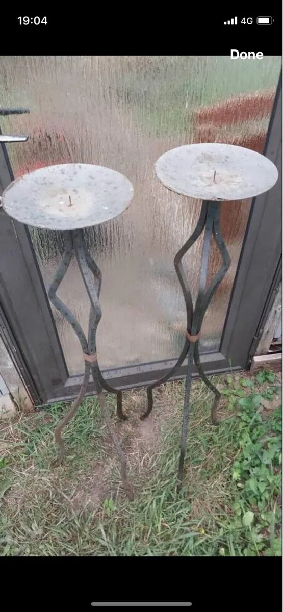 2 cast iron garden or indoor candle holders