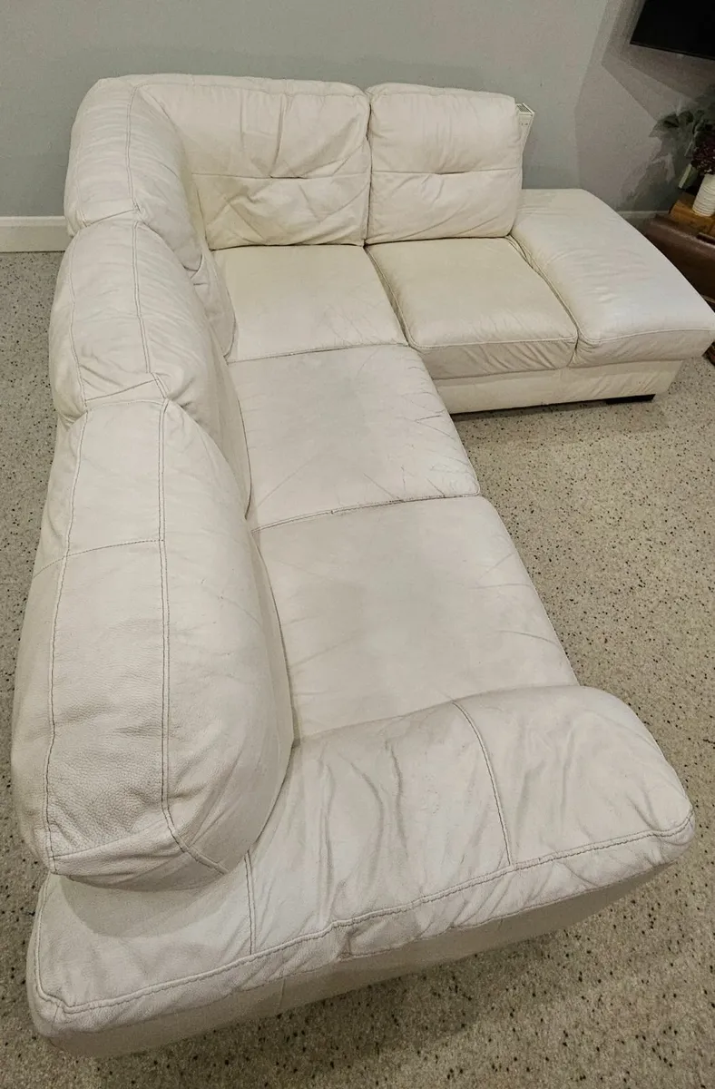 Cream leather corner suite - Image 4