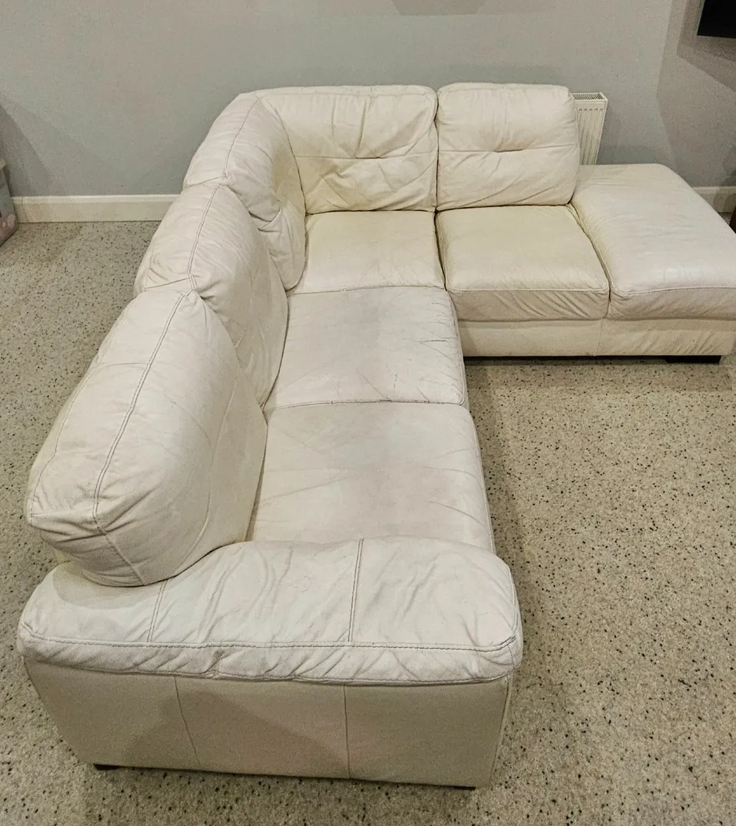 Cream leather corner suite - Image 3