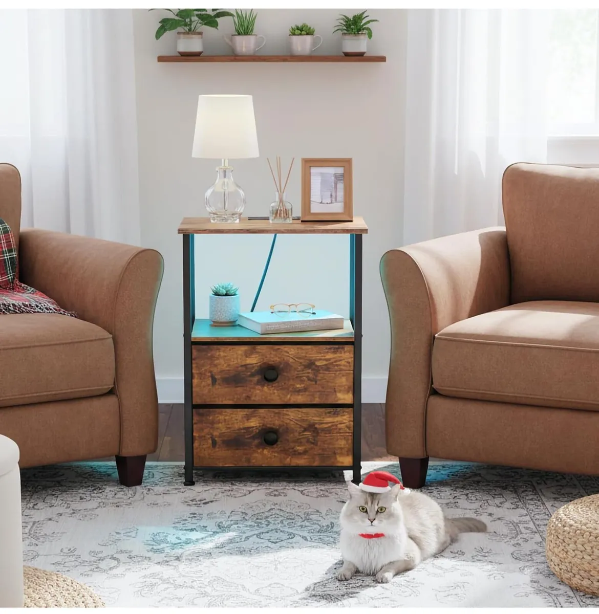 Night Stand Set 2, LED Nightstand with Charging St - Image 2