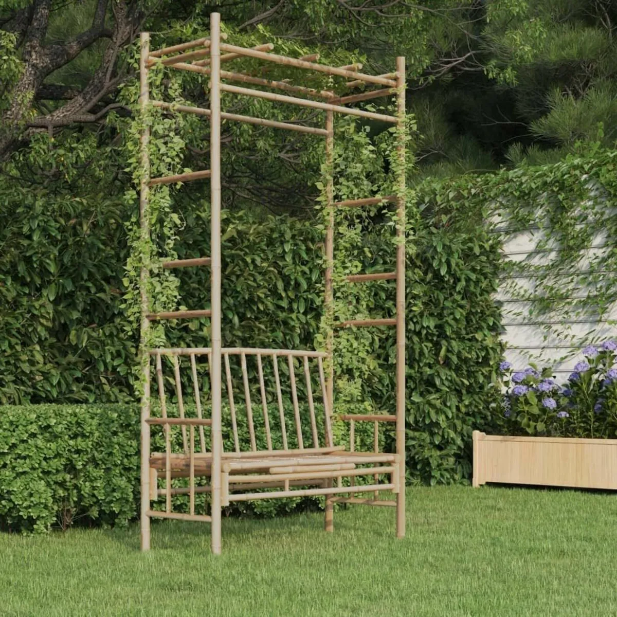 Garden Bench with Pergola 116 cm Bamboo - Image 1