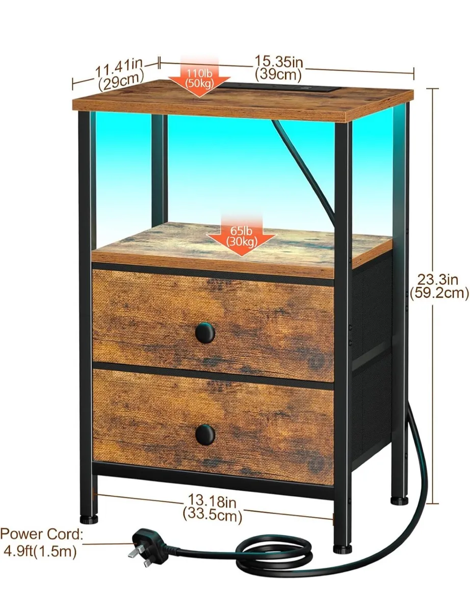 Night Stand Set 2, LED Nightstand with Charging St - Image 2
