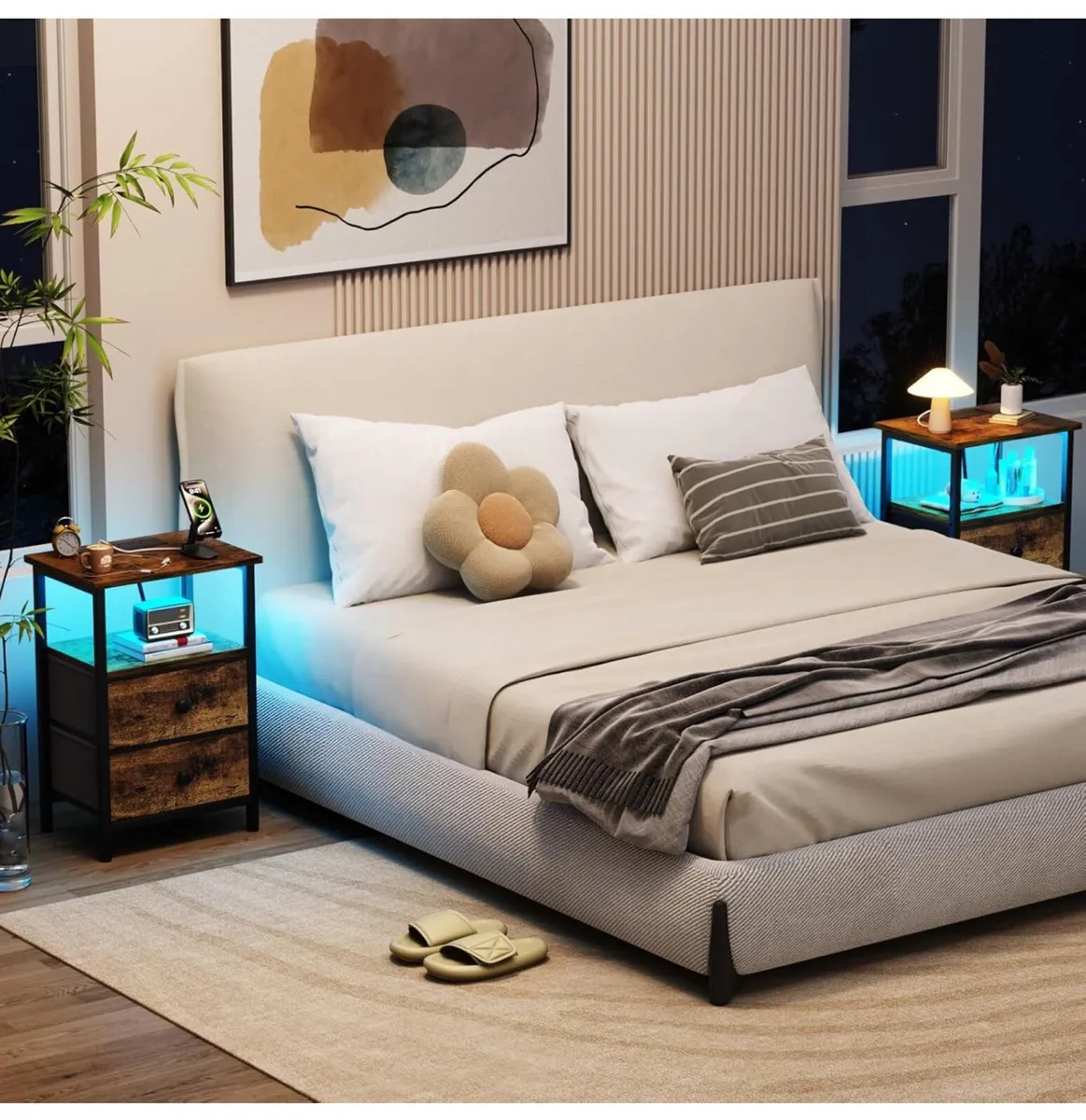 Night Stand Set 2, LED Nightstand with Charging St - Image 3