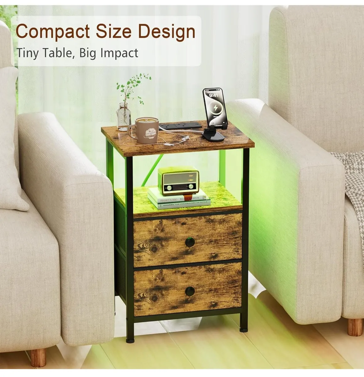 Night Stand Set 2, LED Nightstand with Charging St - Image 4