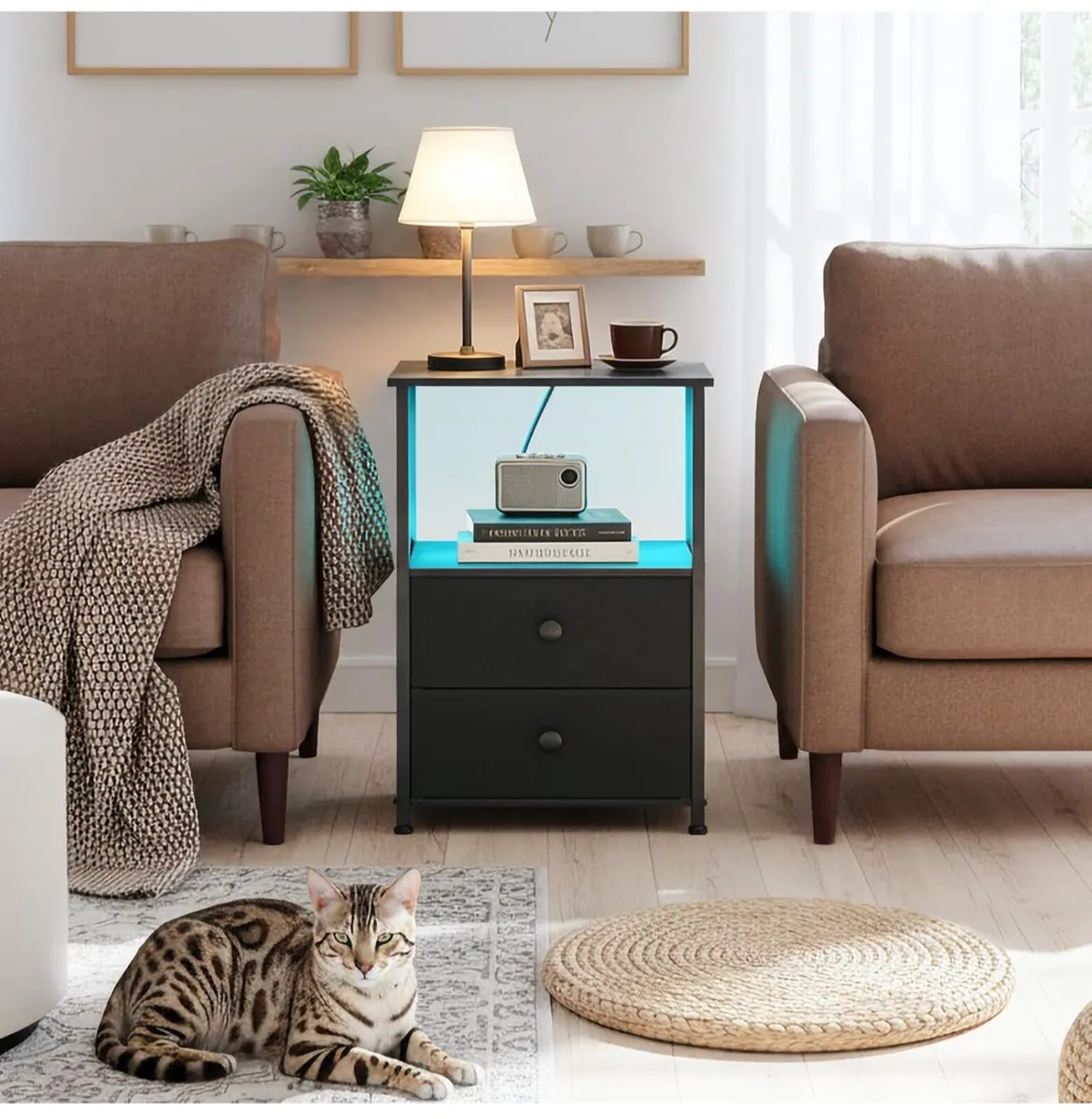 Bedside Table Set of 2 with Charging Station - Image 3