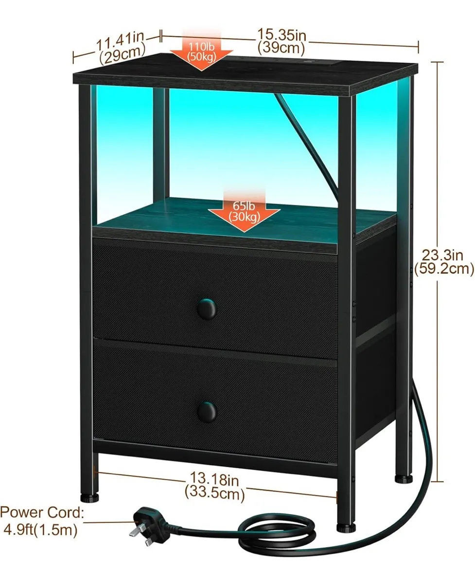 Bedside Table Set of 2 with Charging Station - Image 2