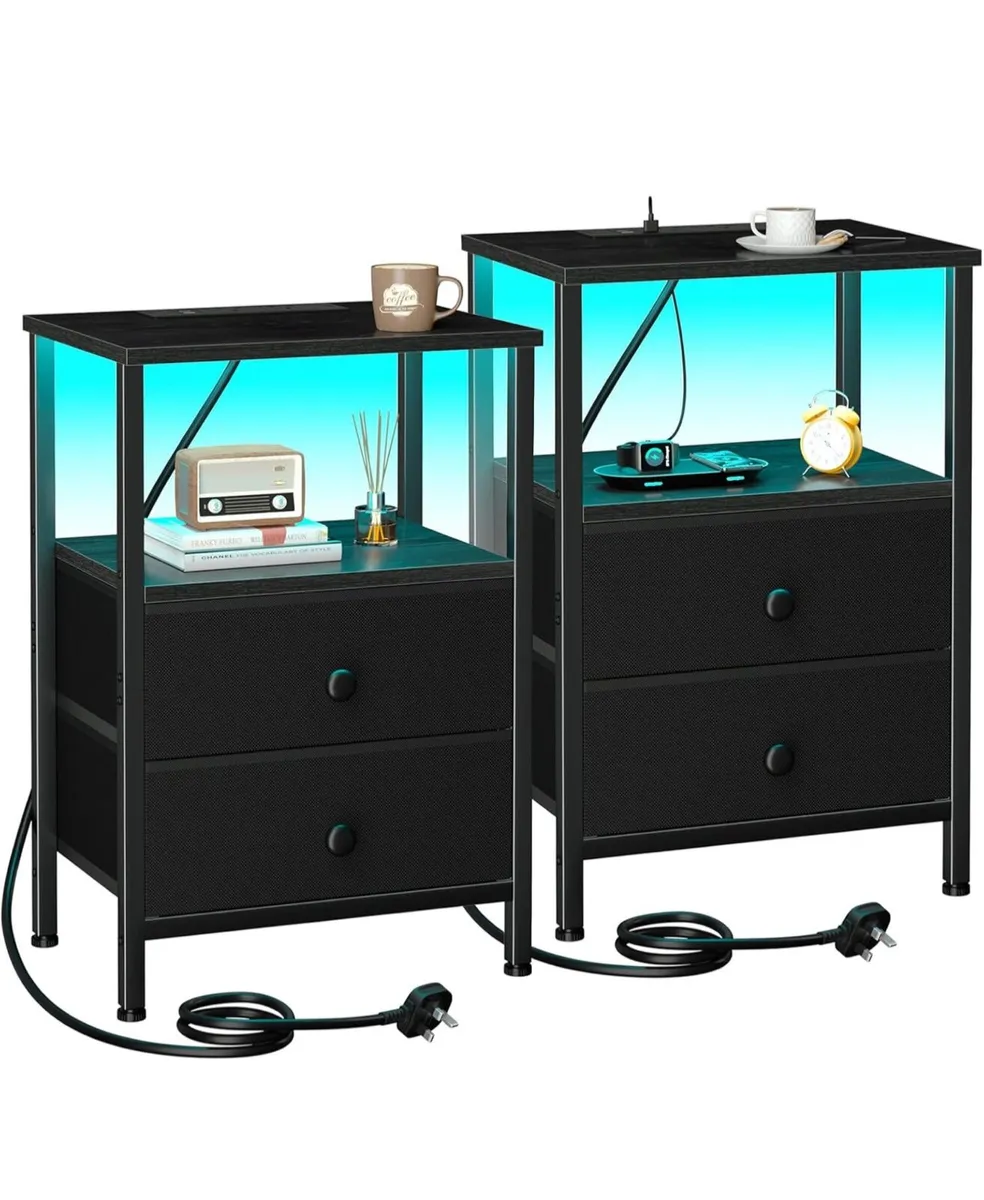 Bedside Table Set of 2 with Charging Station - Image 3