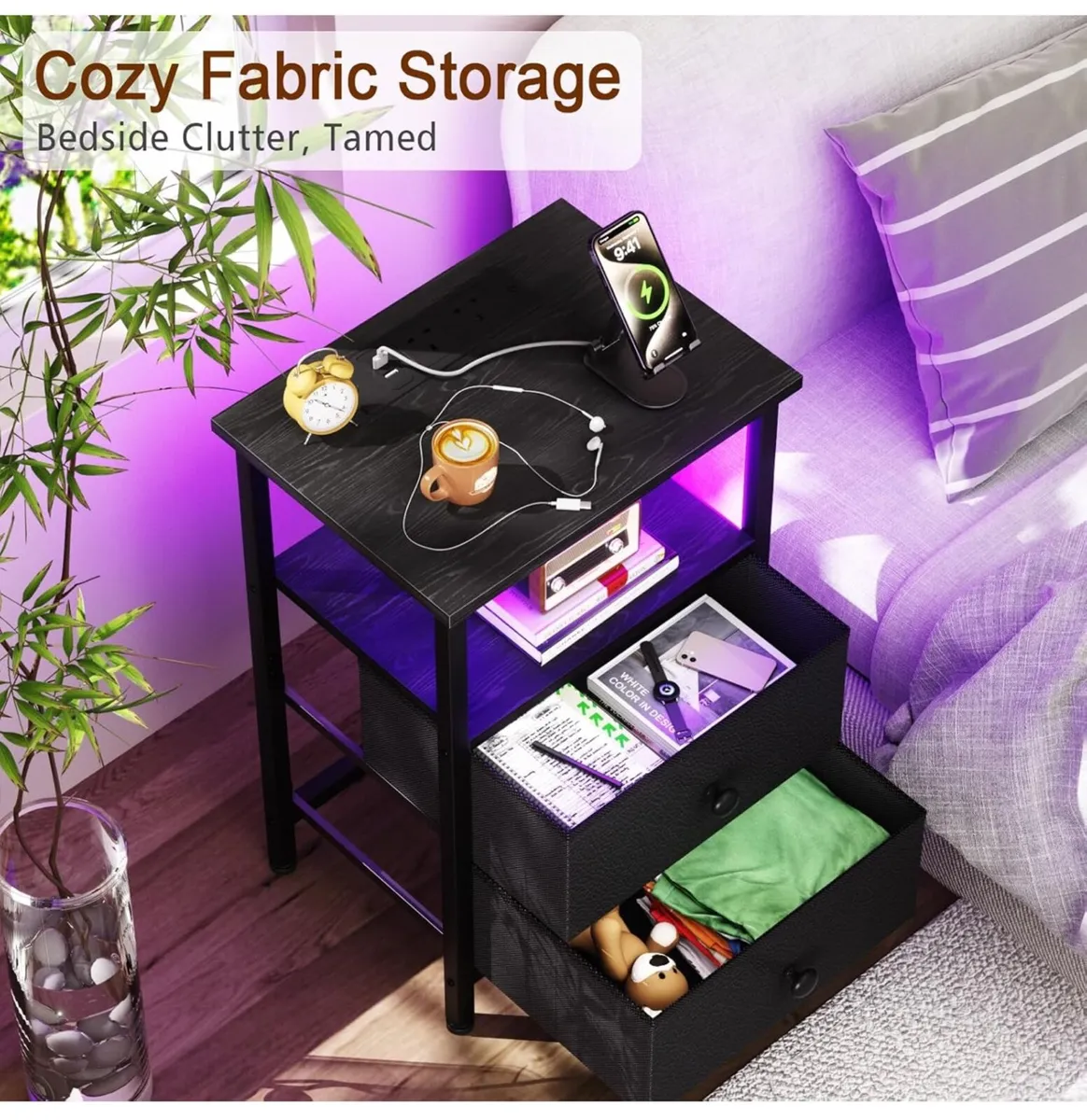 Bedside Table Set of 2 with Charging Station - Image 1