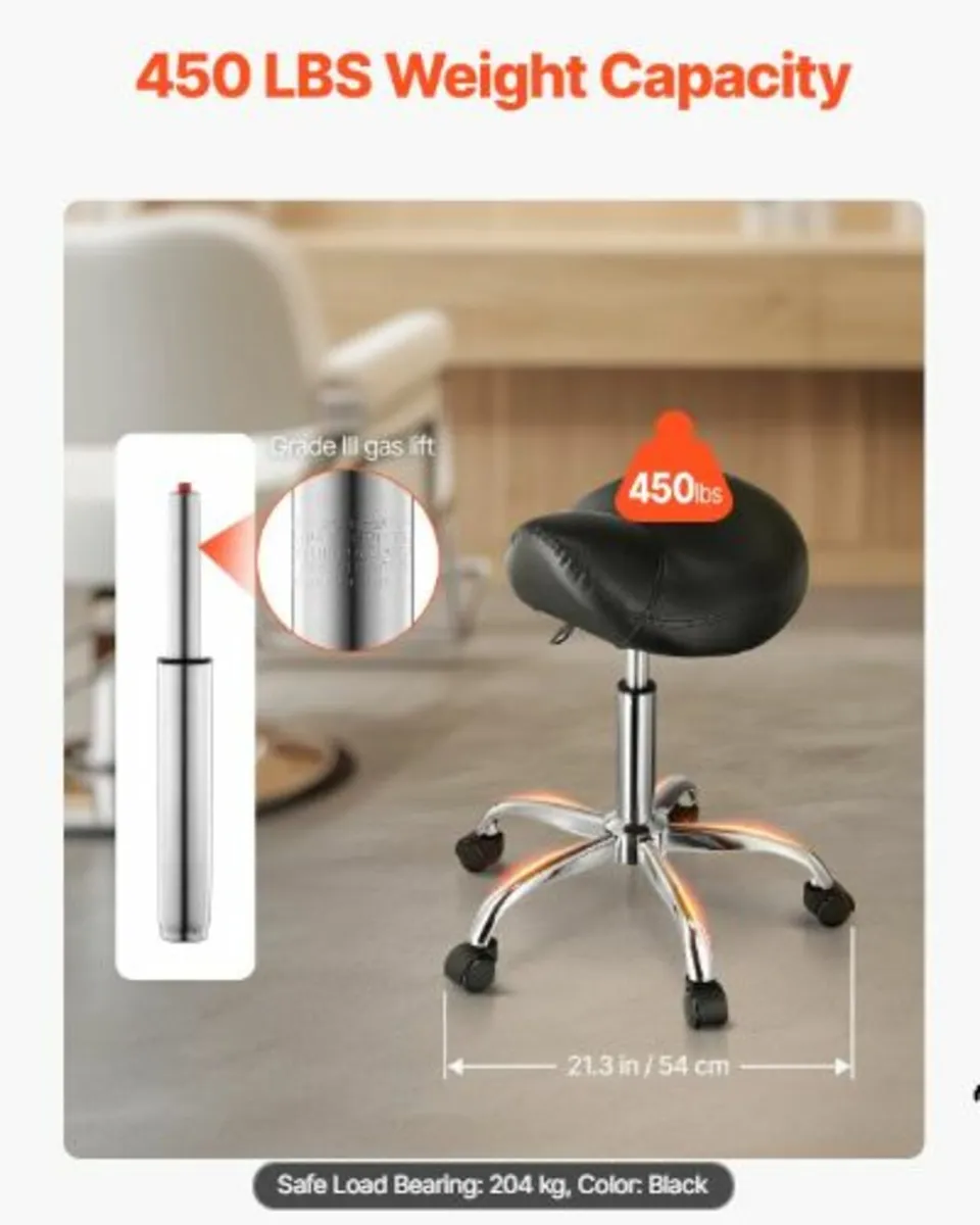 Saddle Stool with Wheels, 450 LBS Weight Capacity - Image 2