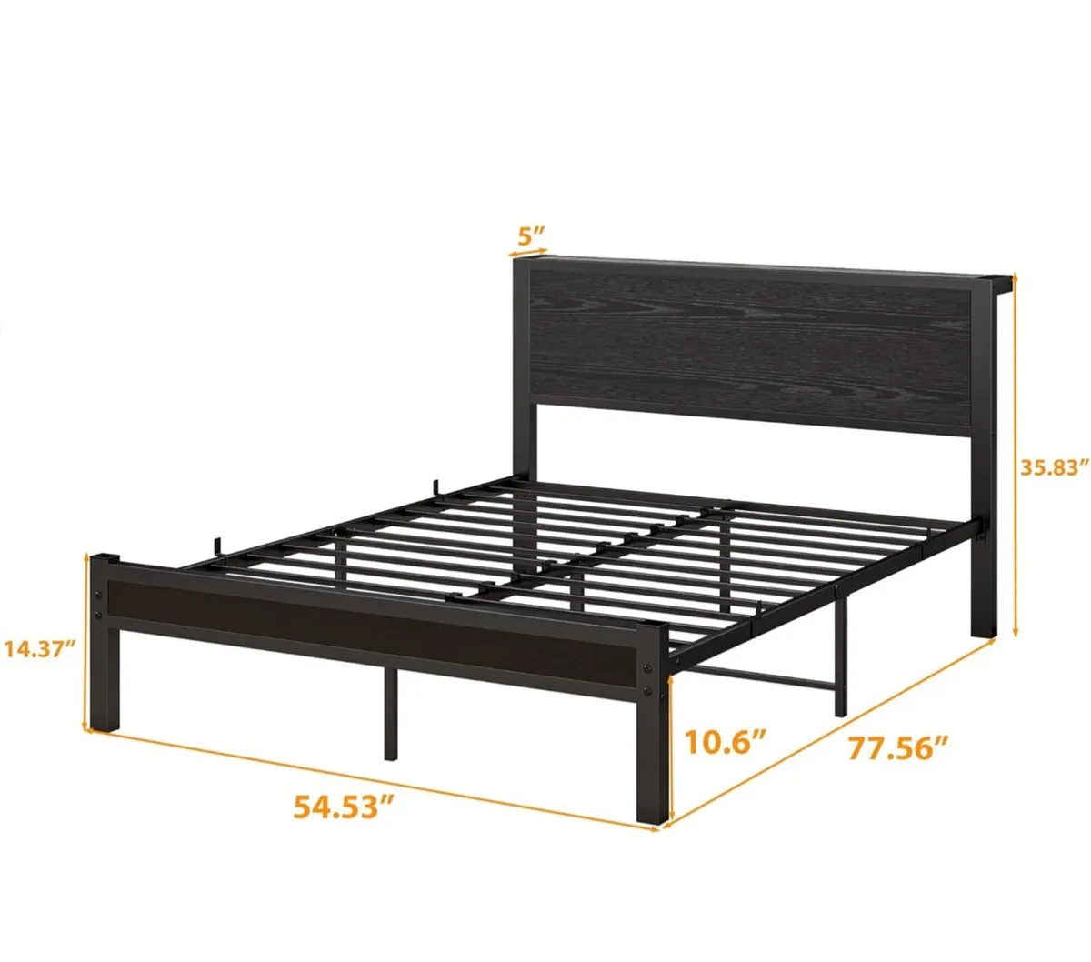 Double Bed Frame with Wooden Storage Shelf Headboa - Image 2