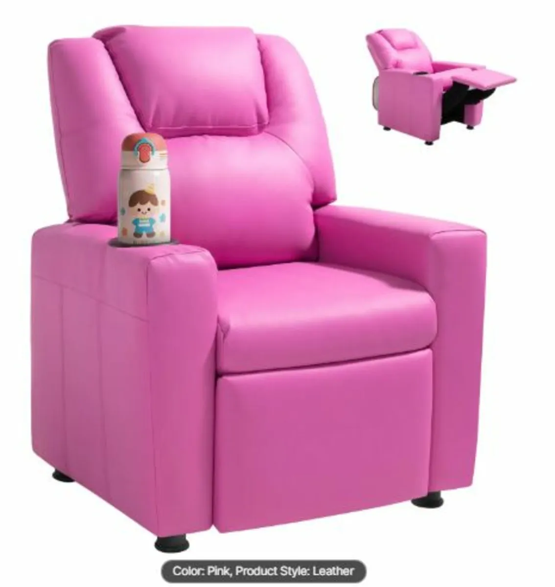 Kids Reclining Chair, Toddler Recliner with Cup - Image 1