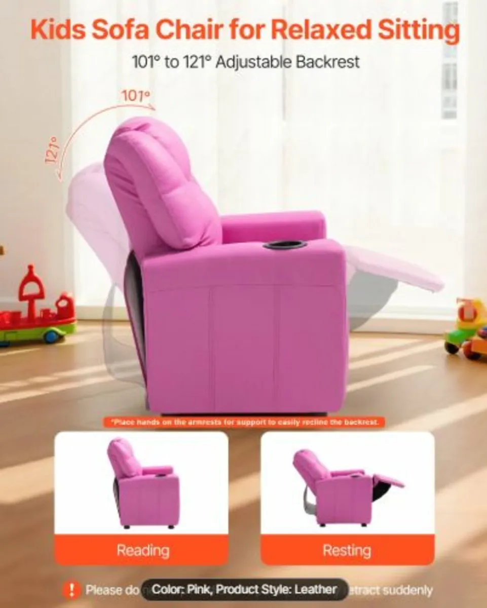 Kids Reclining Chair, Toddler Recliner with Cup - Image 2