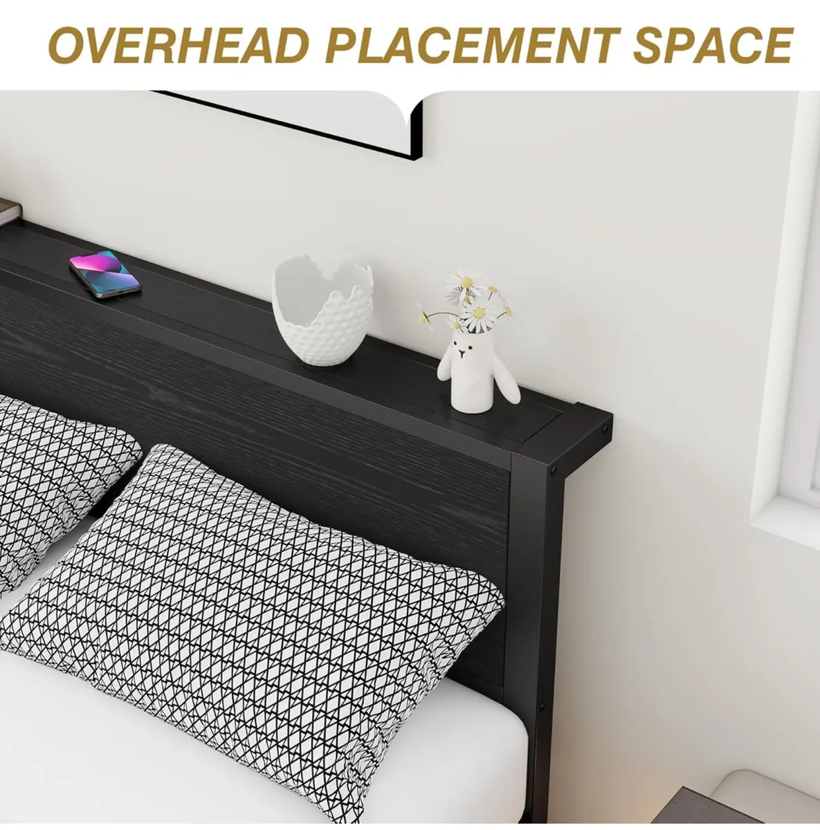 Double Bed Frame with Wooden Storage Shelf Headboa - Image 3