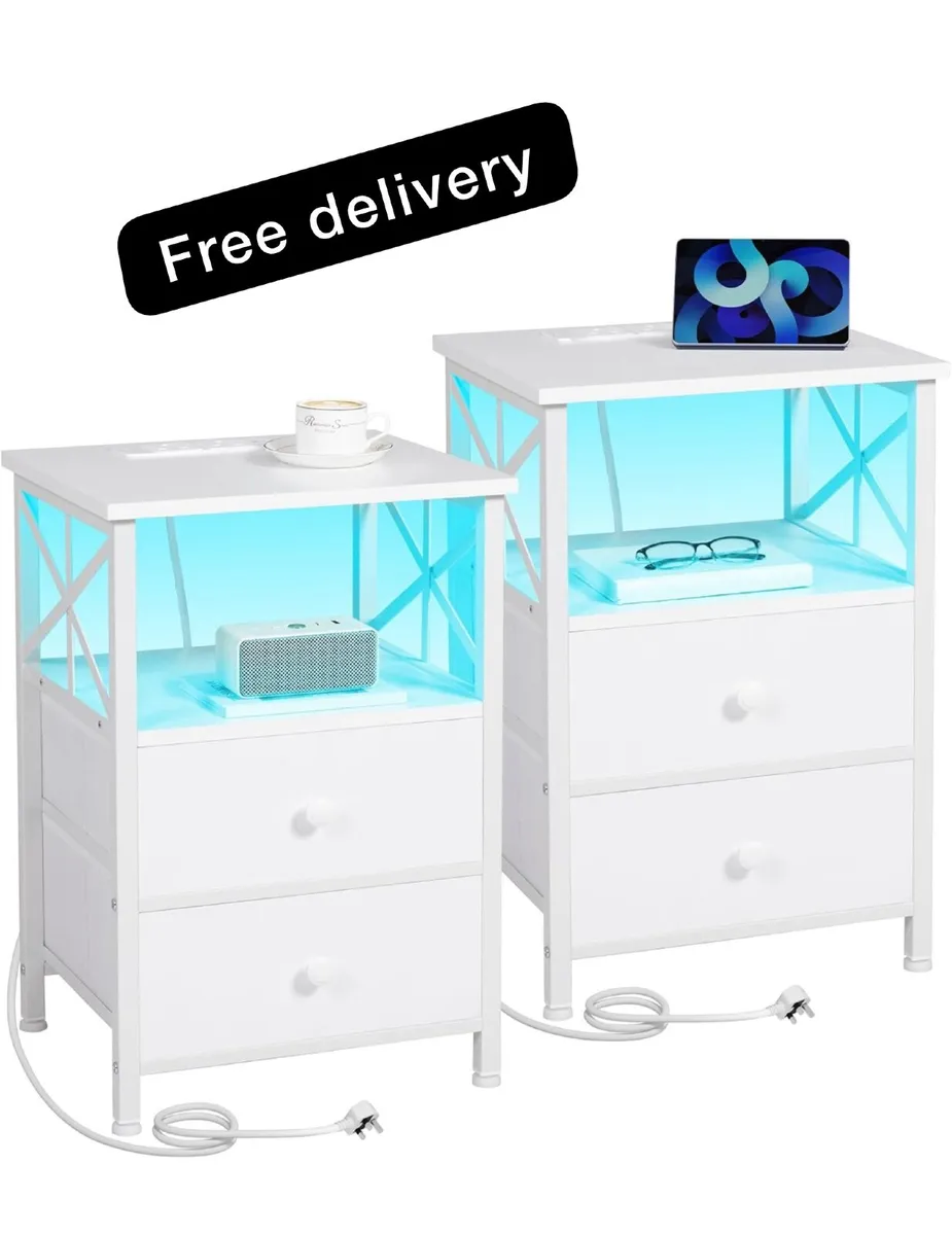 Bedside Table Set of 2, Side Table with Charging S - Image 1