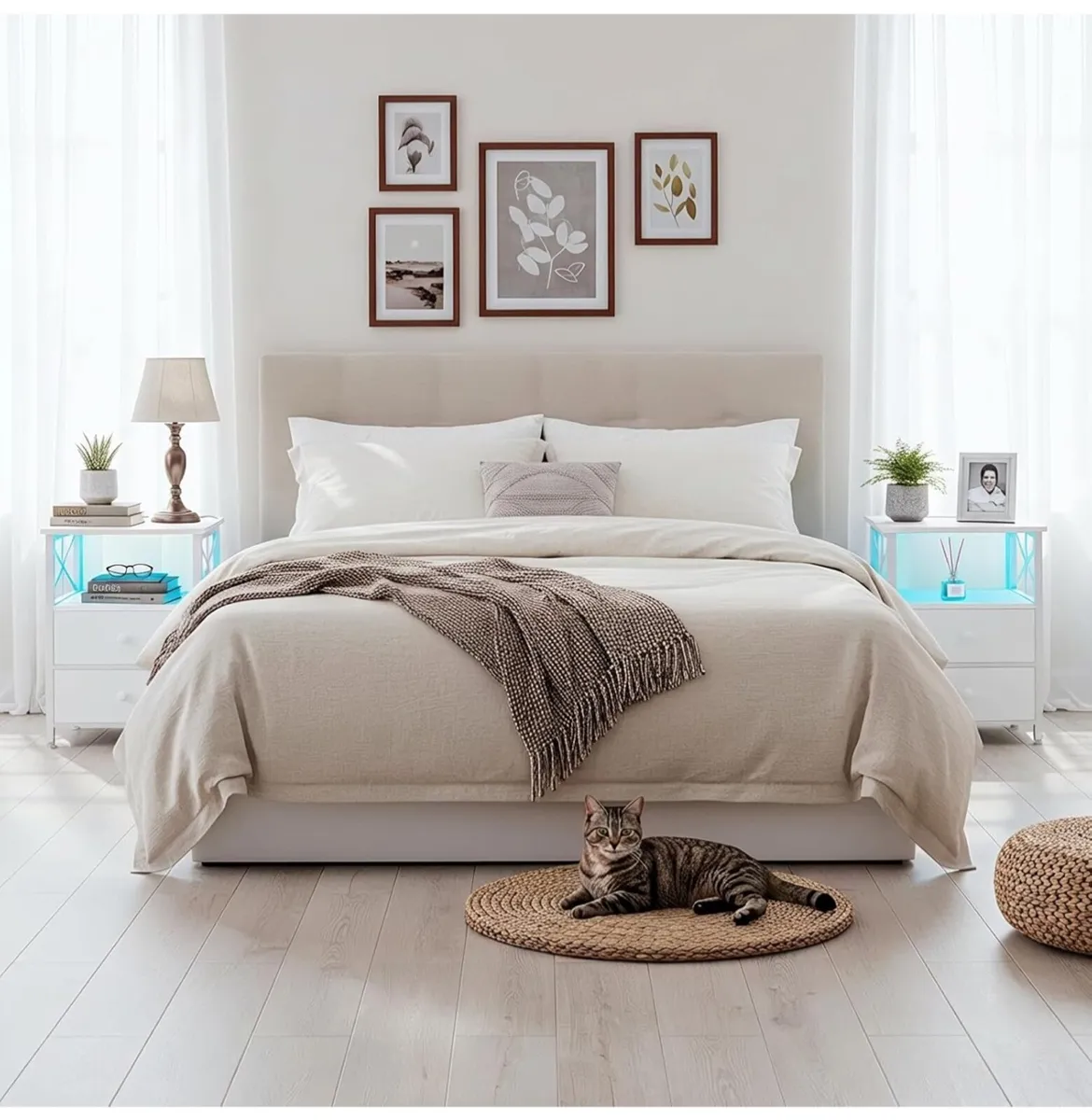 Bedside Table Set of 2, Side Table with Charging S - Image 2