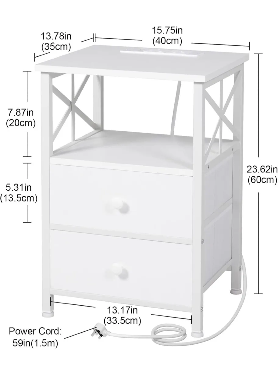 Bedside Table Set of 2, Side Table with Charging S - Image 2