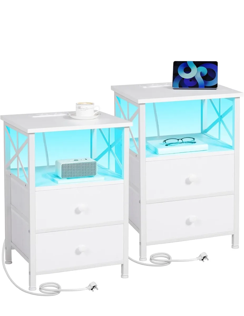 Bedside Table Set of 2, Side Table with Charging S - Image 4