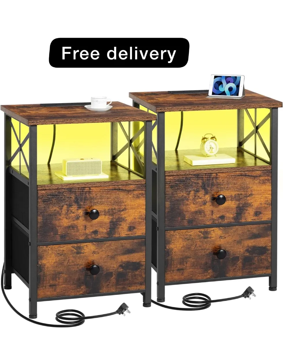 Bedside Table Set of 2, Side Table with Charging S - Image 1