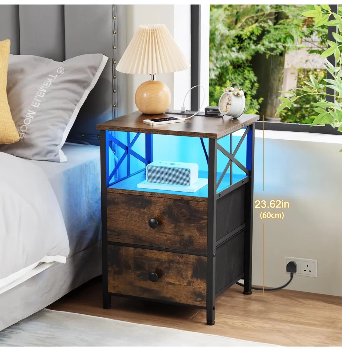 Bedside Table Set of 2, Side Table with Charging S - Image 1