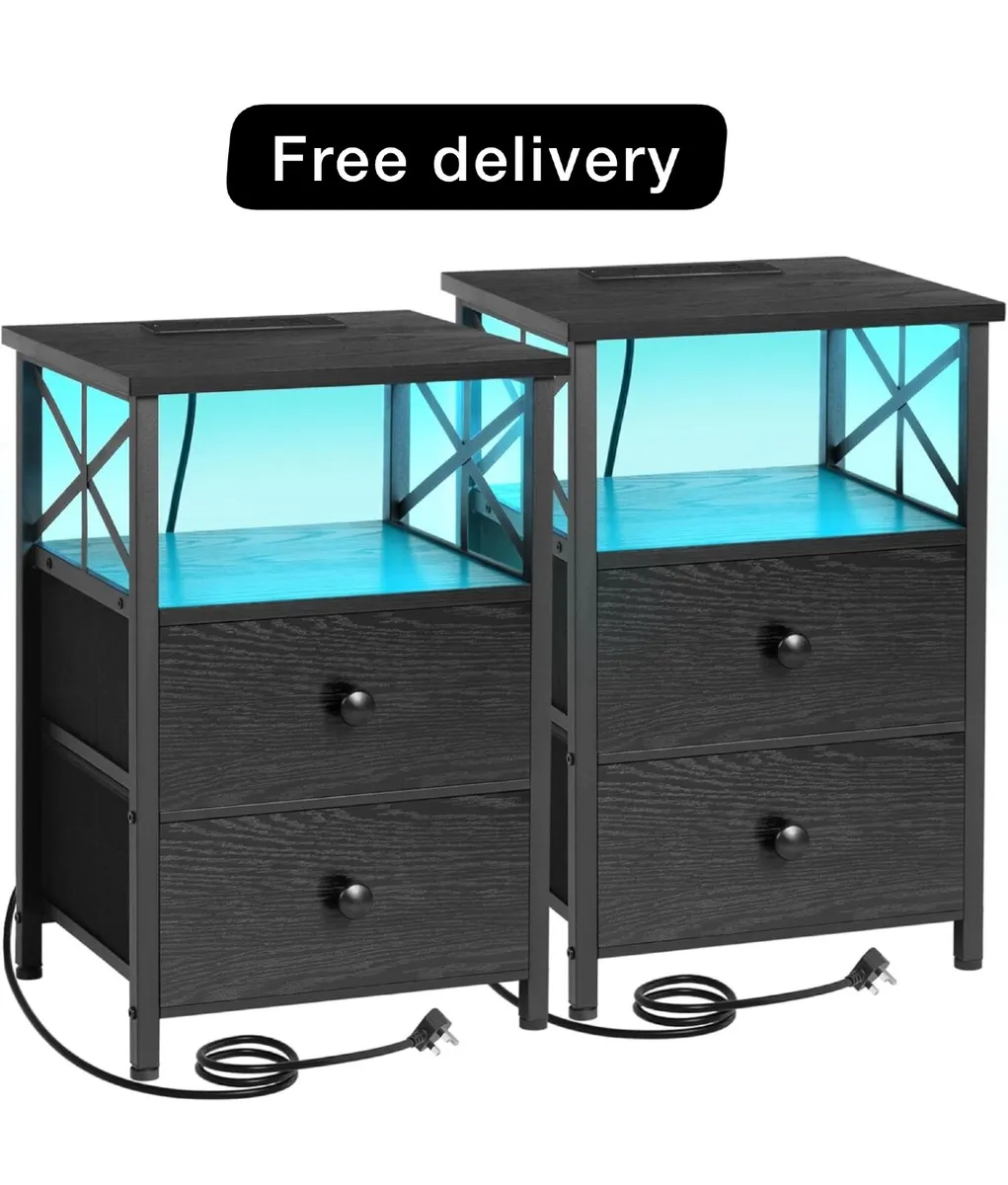 Bedside Table Set of 2, Side Table with Charging S - Image 1