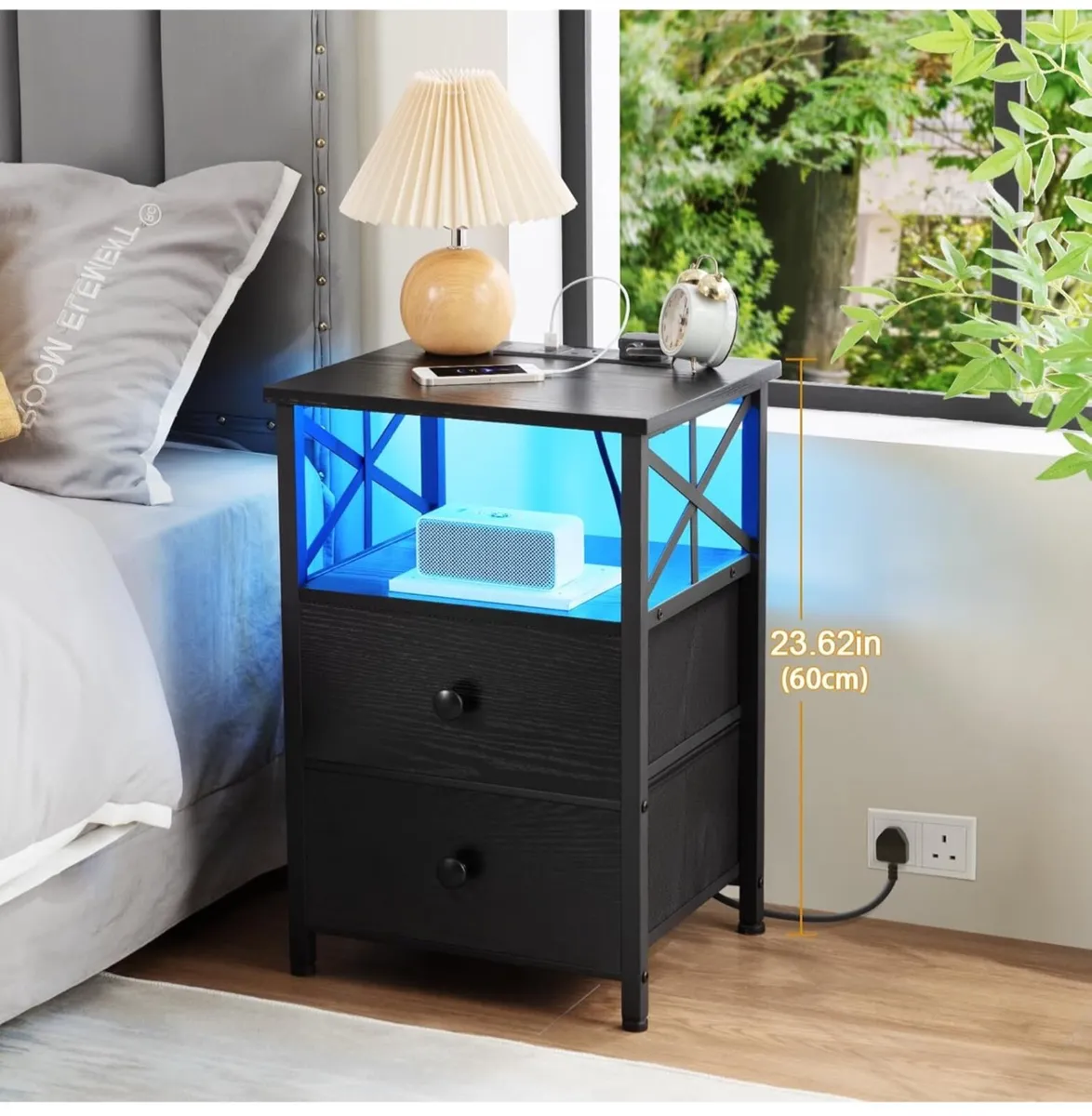 Bedside Table Set of 2, Side Table with Charging S - Image 3